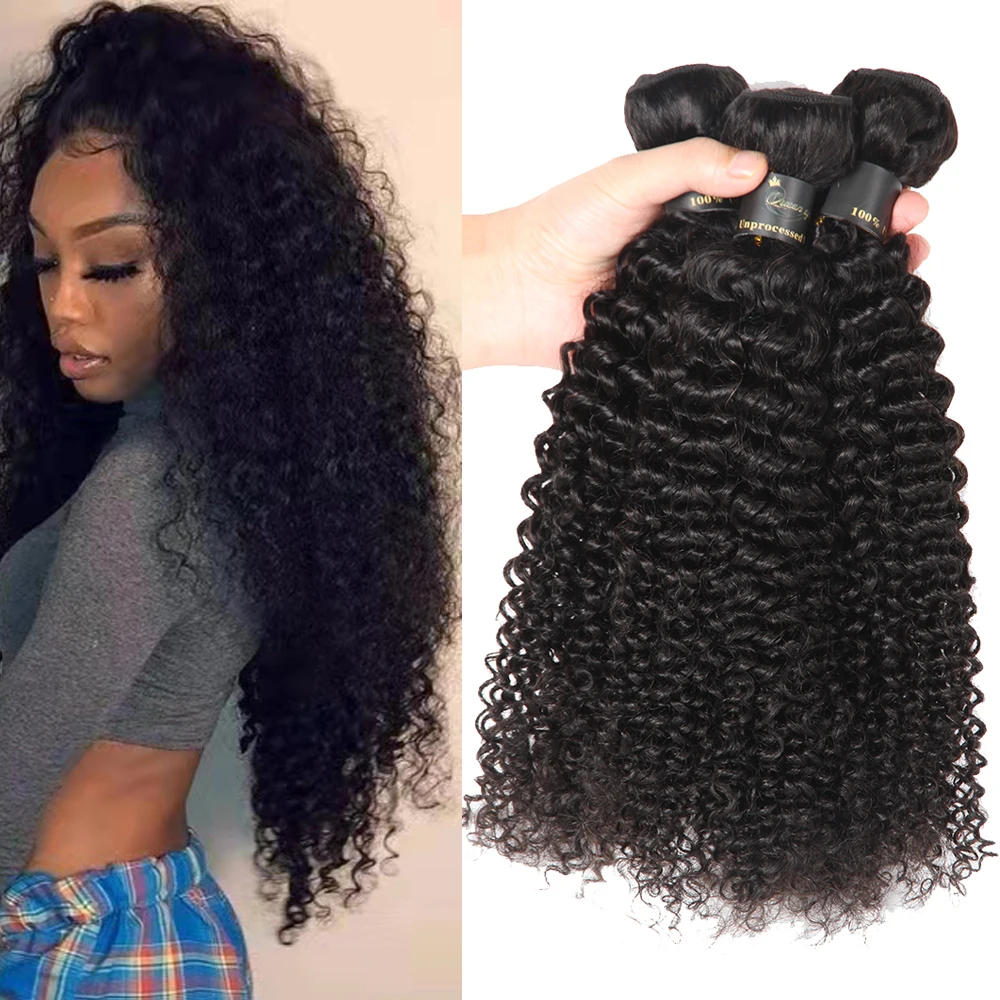 Indiano Kinky Curly Hair Bundles, Cabelo Humano, Weave Bundles, Cor Natural, 100% Cabelo Humano, 1 Pc, 3 Pcs, 4 Pcs