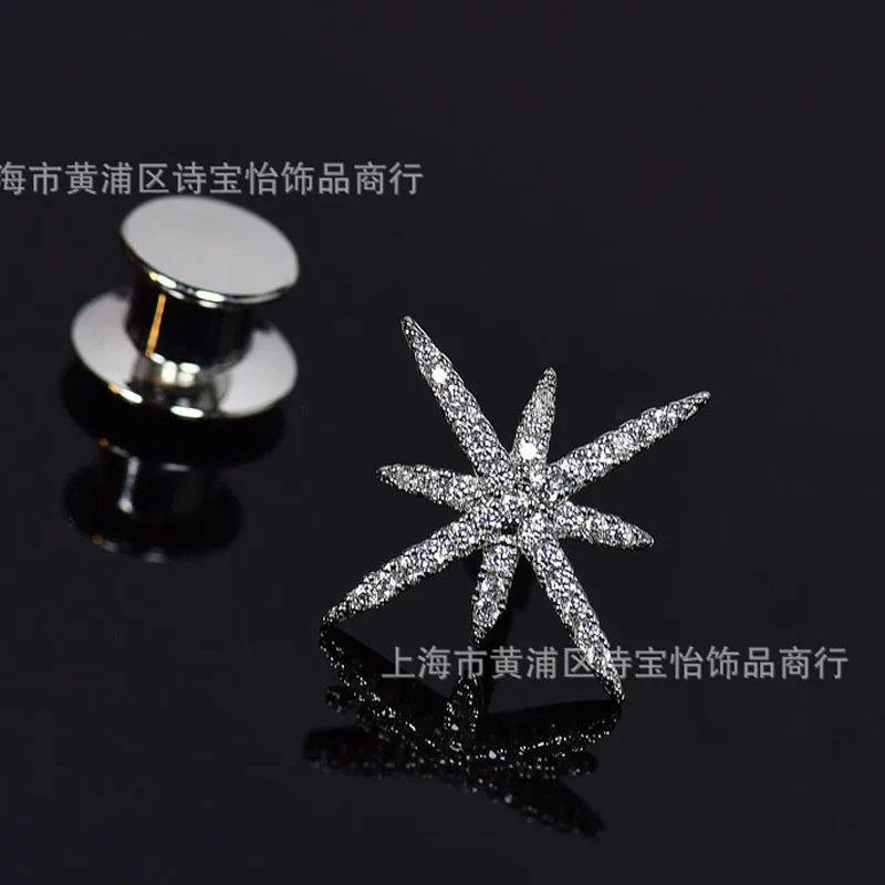 Zircons Hexagram Star Shirt Collar Lapel Pin Brooch for Lady Fashion Ornaments Jewelry Accessories Thorn Pin Cuff-link Insignia