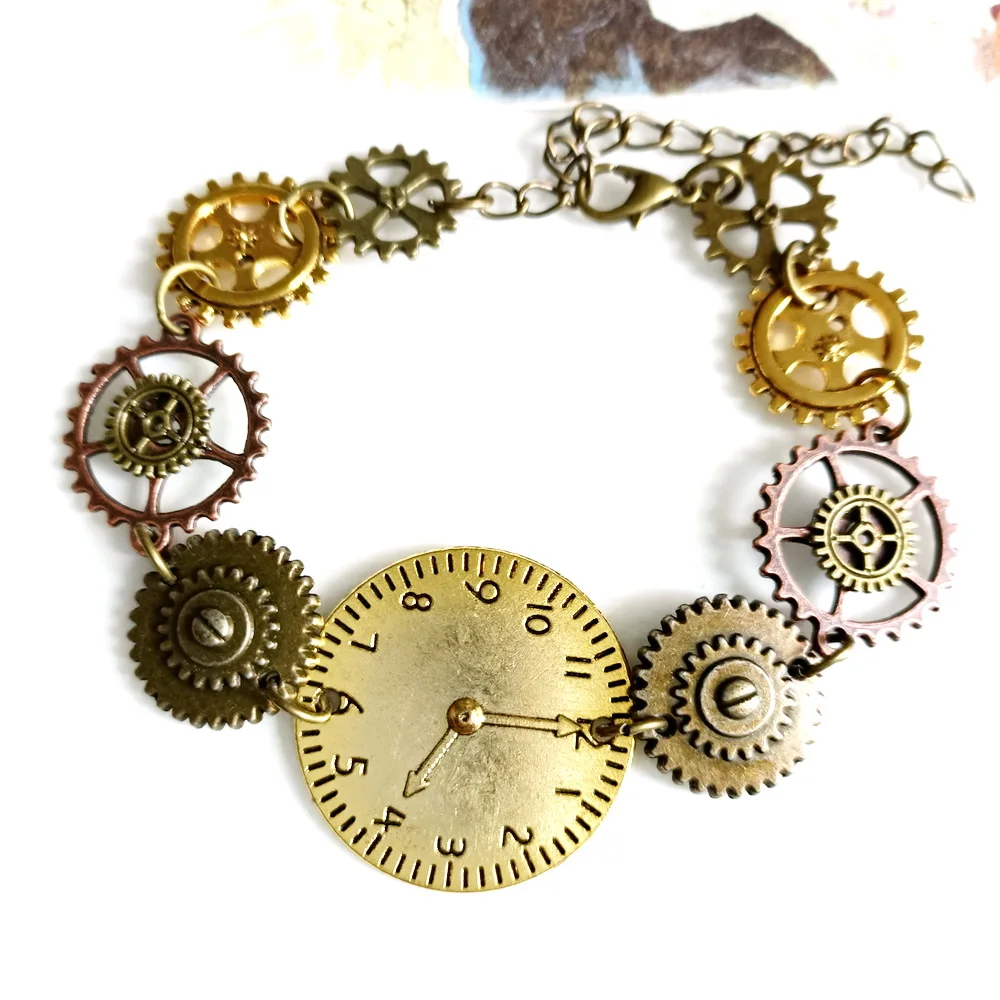 Cykopv New Original Design Clock Dial with Multi Gears Vintage Industrial Steampunk Bracelet