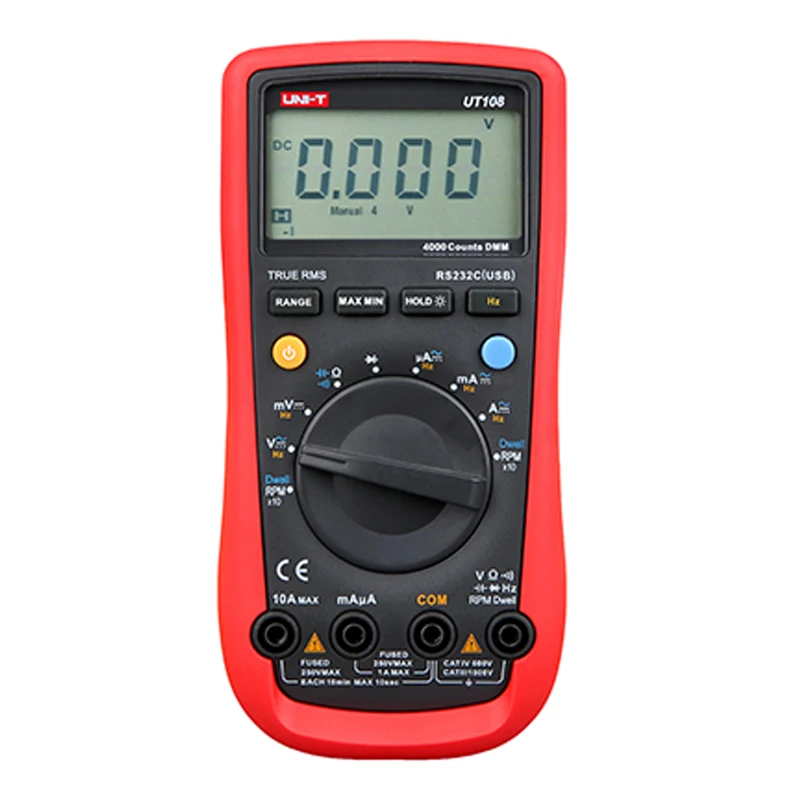 UNI-T UT108 Handheld Auto Multimeter / Speed and Closed Angle Measurement / Data Transfer / LCD Backlight