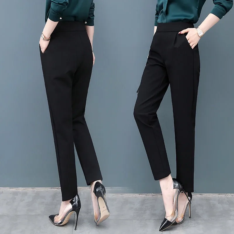 Autumn Winter Work Pants Women Office Casual Trousers Female Black Elastic Waist Lady Career Korean Harem Pants Mujer Pantalon