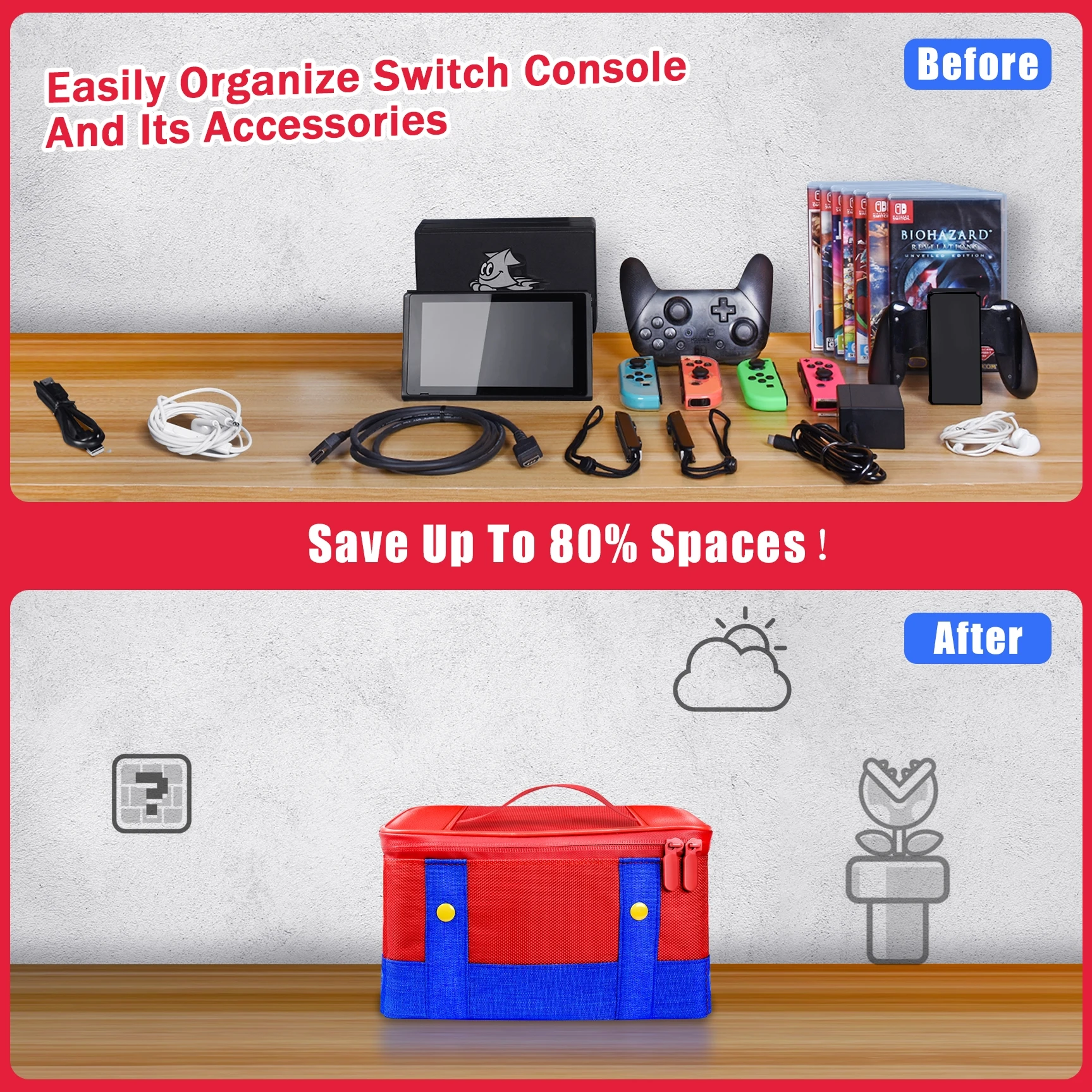 Большая Дорожная сумка-чехол для хранения контроллера Nintendo Switch, защитная сумка с ручкой для аксессуаров