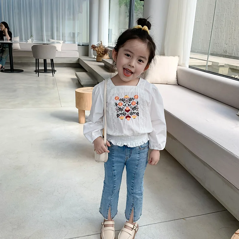 Toddler girls blouses Spring Baby Cotton Shirts Jacquard Kids Tops Girls Blouse Casual Fashion Clothing long sleeve t-shirt