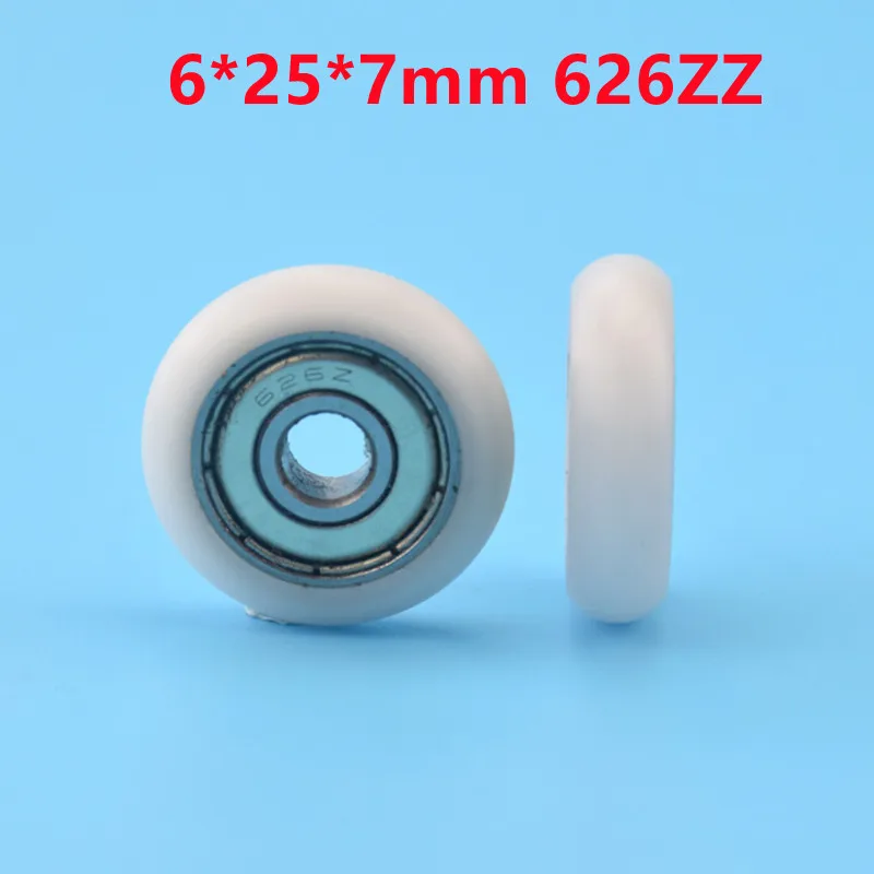 

20pcs/100pcs 6*25*7mm 626ZZ Bearing Coated Plastic Pulley POM Shell Spherical Radian Radius 4mm 3D Printer Guide Wheel