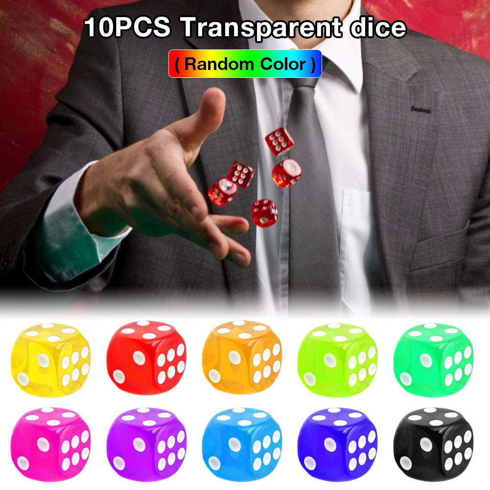 10PCS/Lot Dice Set Random Colors High Quality Acrylic 6 Sided Transparent Dice For Club/Party/Family Games 14mm