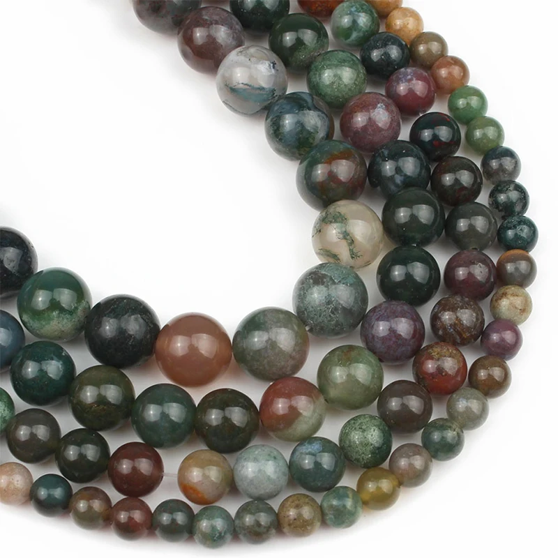 Natural Stone Gem Indian Agates Beads Round Loose Spacer Beads For Jewelry Making DIY Bracelet Accessories 15