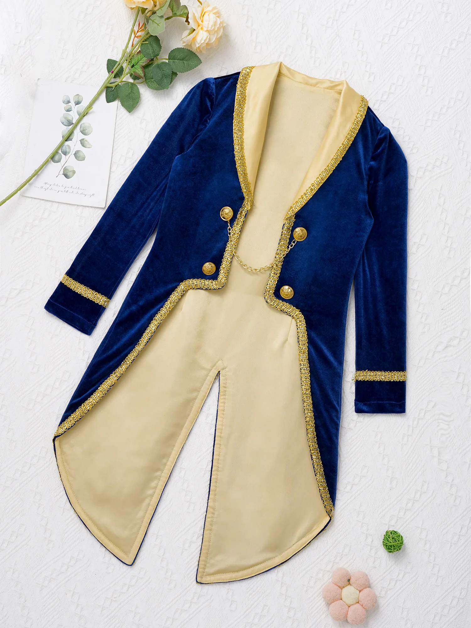 Kids Boys Prince Tailcoat Vintage Royal Court Prince Halloween Cosplay Dress Up Theme Party Costume Long Sleeves Tuxedo Jacket