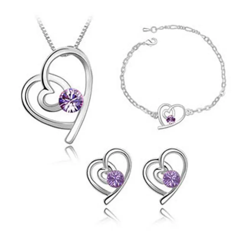 QiLeSen Fine jewelry 925 sterling silver for ladies wedding heart rhyme Necklace earrings bracelet set yw065