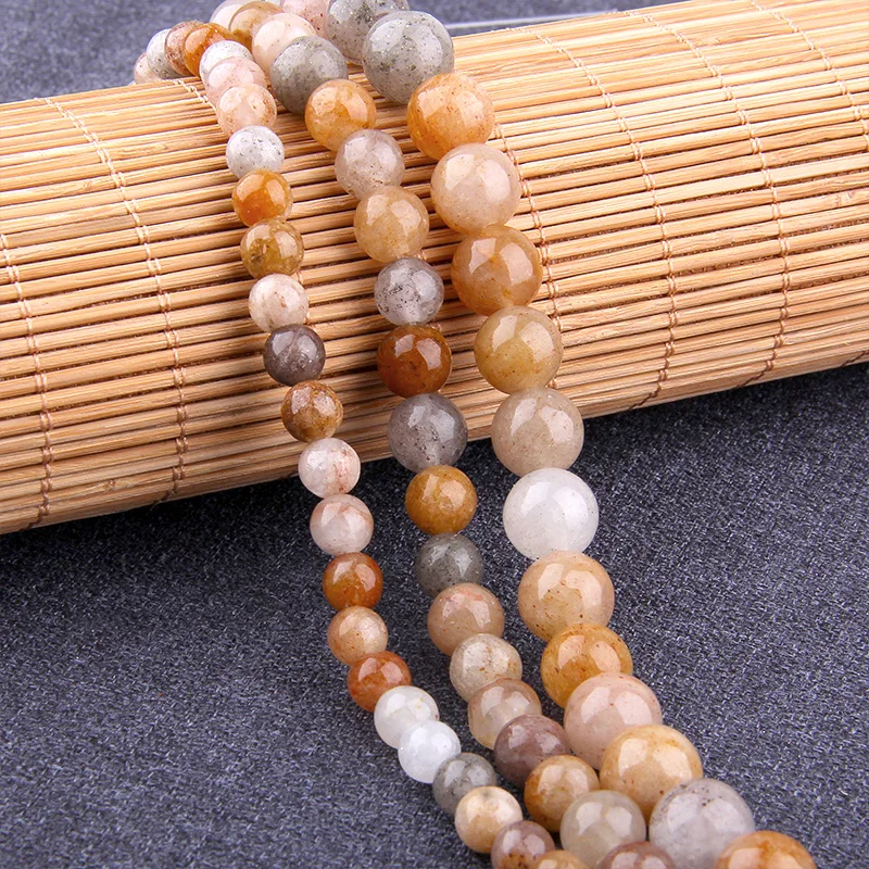 Natural Stone Brown Aragonites Jades Bead Chalcedony Smooth Agates Loose Spacer Beads For Jewelry Bracelet Making 15.5\