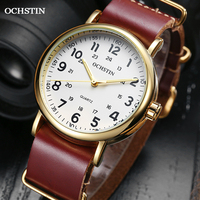 OCHSTIN Men's Quartz Pilot Watch Classic Vintage PU Leather Men WristWatches Waterproof Gold Nylon Strap For Male Clock Vintage
