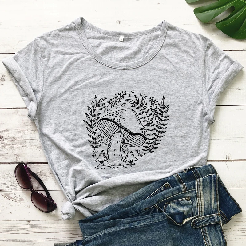 Hallucinogenic Mushroom 100% Cotton T-shirt Aesthetic Plants Nature Lover Gift Tshirt Vintage Women Botanical Vegan Tops Tees