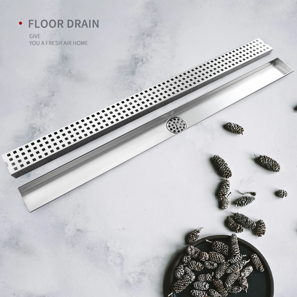 

Tile Insert Cover Floor Drain SUS304 Long Linear Rectangular Shower Drain with Brick Pattern Grate