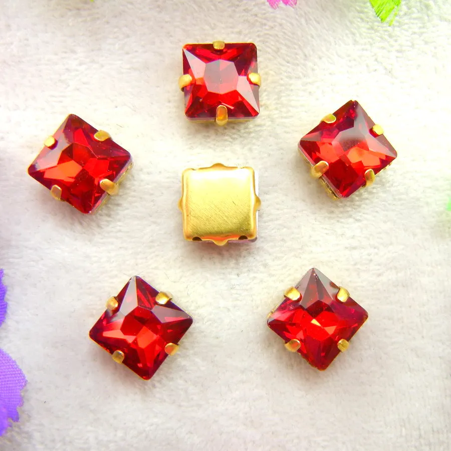 Glaskristall-Goldkrallenfassungen 8mm 10mm 12mm Schöne Farbmischung Quadratische Form Aufnähbare Strassperlen Hochzeitsschuhe DIY-Verzierung – Detail 7