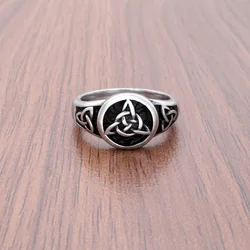 Punk 316L Stainless Steel Triquetra Symbol Ring Vintage Authentic Viking Odin Rune Rings Jewelry