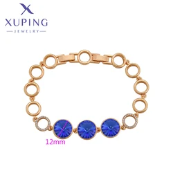 Xuping Jewelry Fashionable Elegant Copper Alloy Watch Lock Round Gold Plated Crystal Bracelet for Women Birthday Gifts