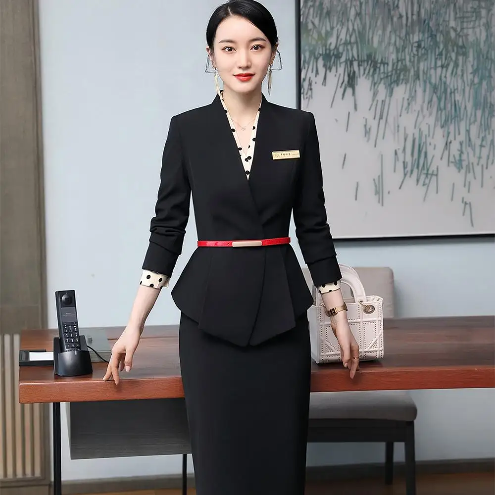 Elegant Ladies Blazer and Skirt Suit Women Green Black Apricot Formal 2 Piece Set High Quality Slim Business Work Wear Clothes