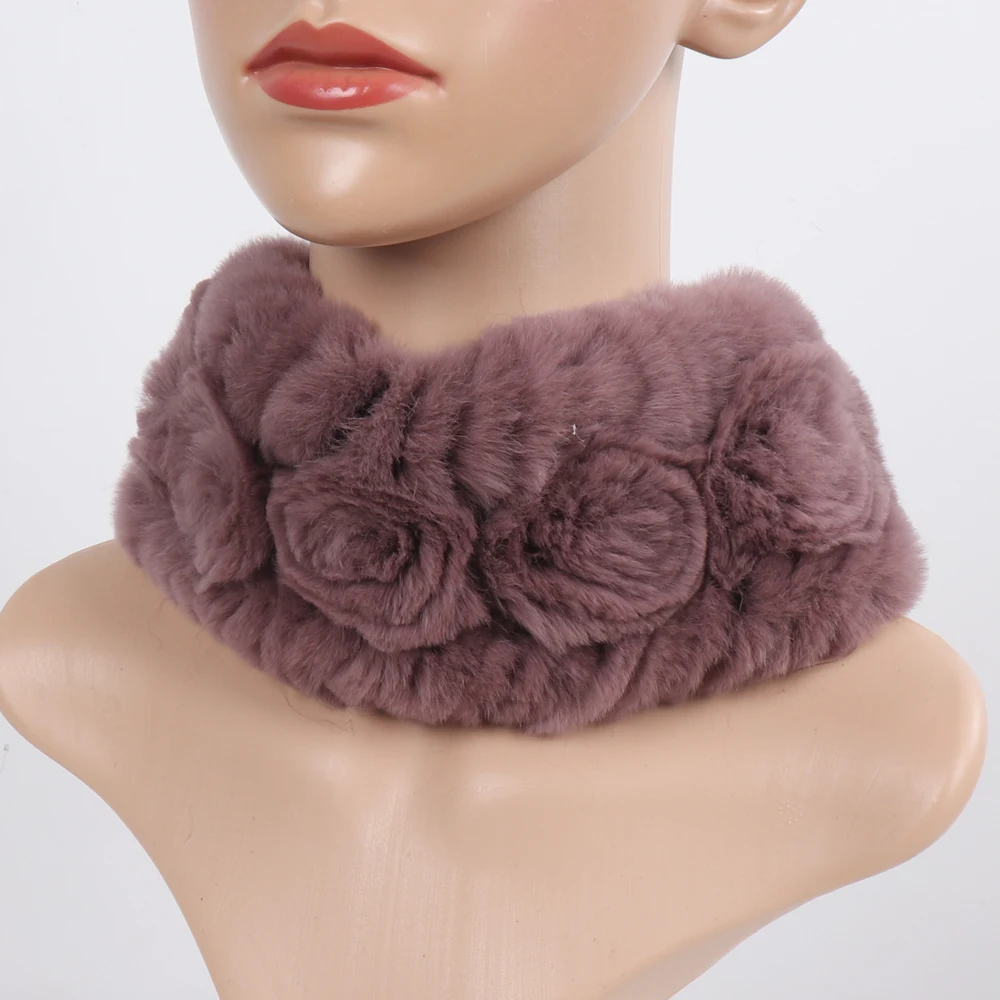 Damen Elastischer Blumen-Schal aus echtem Rex-Kaninchenfell, Natürlich Warmer Rex-Kaninchenfell-Stirnband, Damen Winter Echt-Rex-Kaninchenfell-Schals – Detail 26