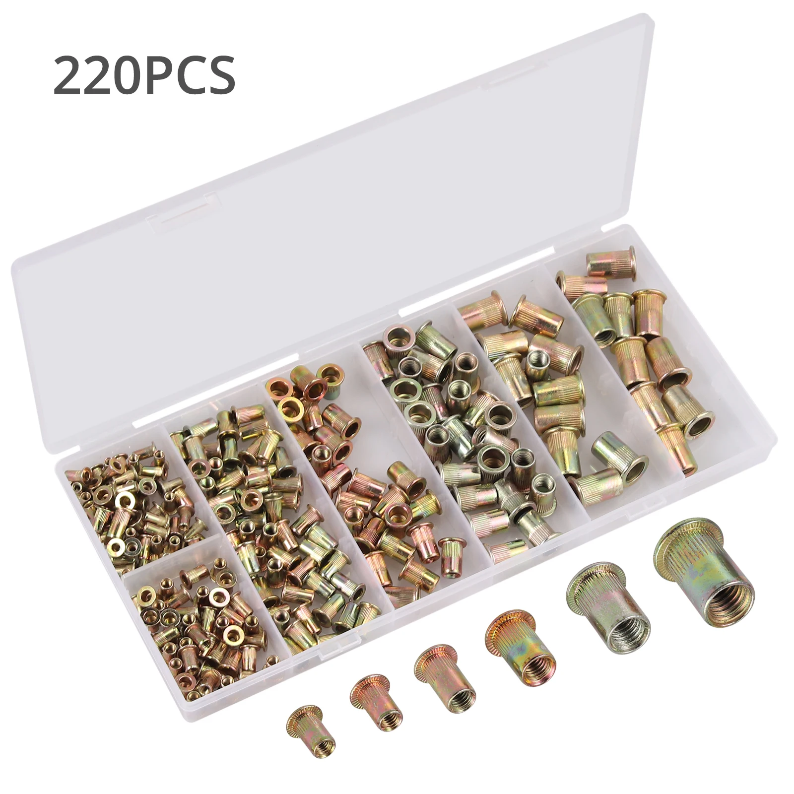 JUSTOOL 220 Pcs Aluminum Alloy Rivet Nuts Flat Head Rivet Nuts Set Nuts Insert Riveting M3 M4 M5 M6 M8 M10 Kit Rivet Insert Nuts