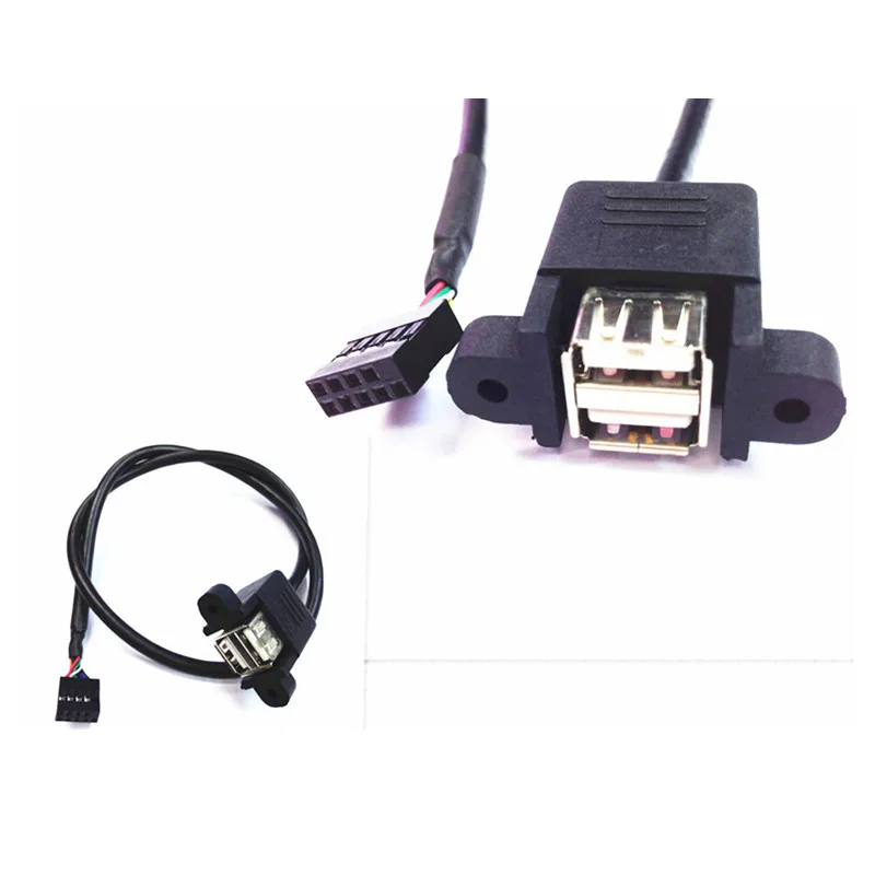 Dual USB 2.0 Type A Female to Motherboard 9 Pin Header Cable with Screw Panel mount Holes 30cm 50cm