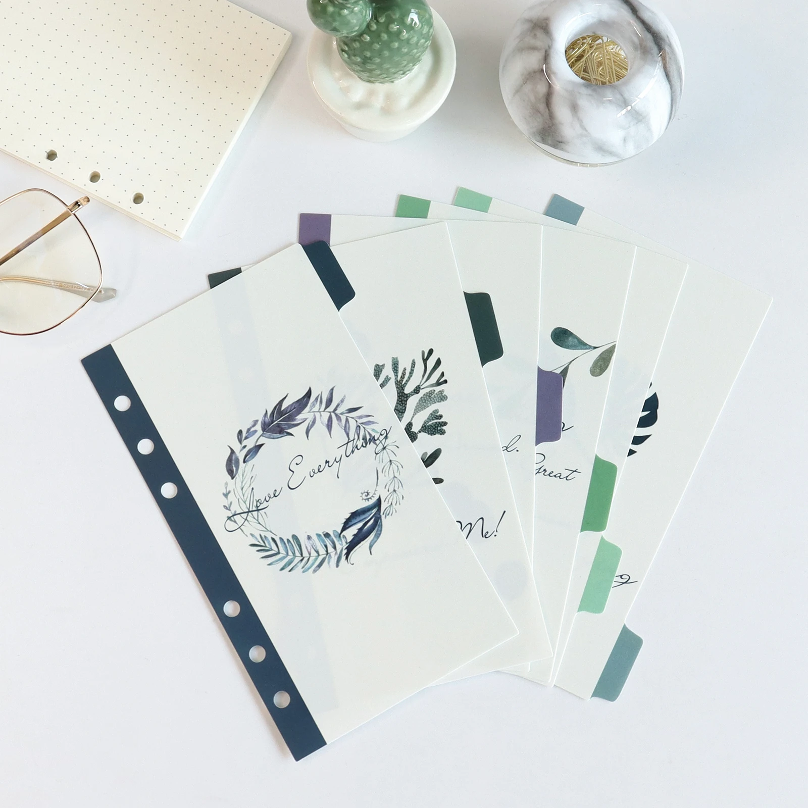 Fresh Style Binder Index Divider Notebook Diary Planner Cute Leaf Pattern PP Material 6 Holes A6 Divider 6Pcs/Pack