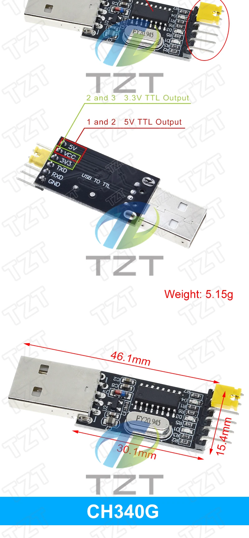 TZT 3 teile/los = 1PCS PL2303HX + 1PCS CP2102 + 1PCS CH340G USB ZU TTL für arduino PL2303 CP2102 5PIN USB zu UART TTL Modul – Detail 5