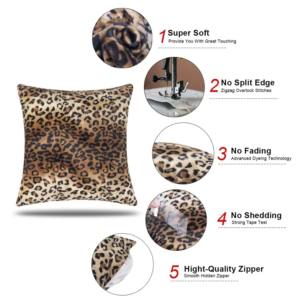 Leopard Print Cushion Cover Faux Fur Decorative Throw Pillow Cover Classic Soft Plush Pillow Case for Bed Sofa Spring Home Decor