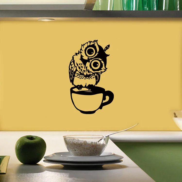 Kreative Wandsticker mit Eulenmotiv für Kaffeetassen, geeignet für Wohnzimmer, Schlafzimmer, Küche, als Hintergrunddekoration, für Cafés und zum Dekorieren von Wohnräumen, abnehmbare Wandmalerei. – Detail 5