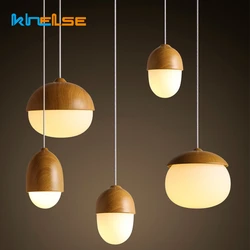 Vintage Nuts Acorn Pendant Lamp E27 Imitation Wood Grain Iron Glass Hanging Lamp Home Bedroom Cafe Decoration Chandelier