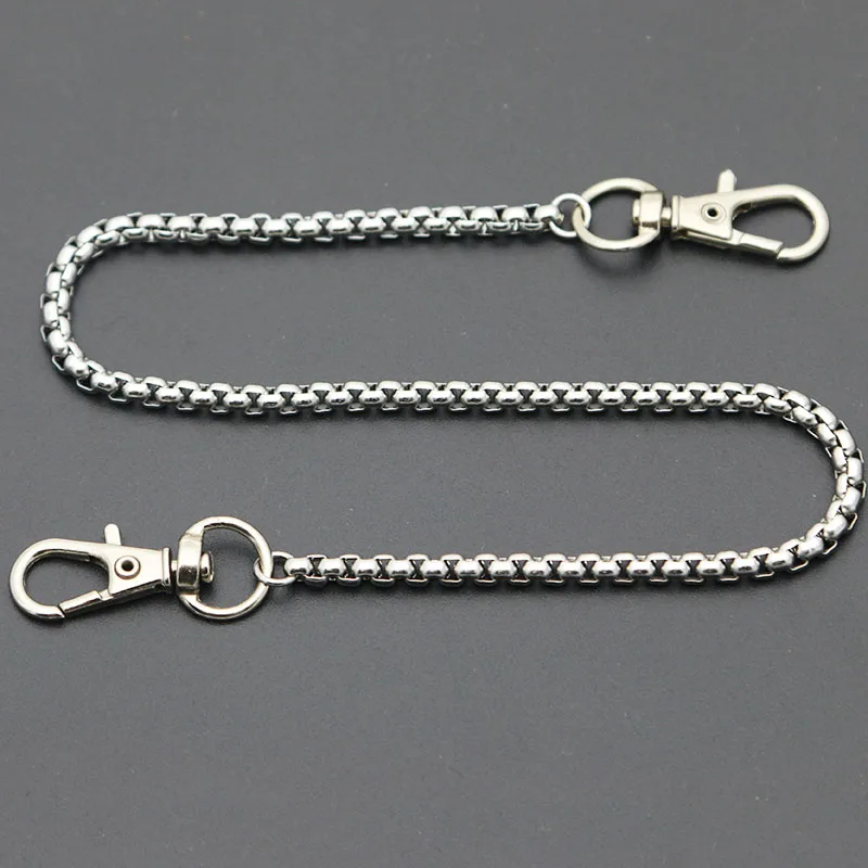 Long Metal Wallet Square Chain Leash Pant Jean Keychain Ring Clip Men\'s Hip Hop Stainless Steel Jewelry