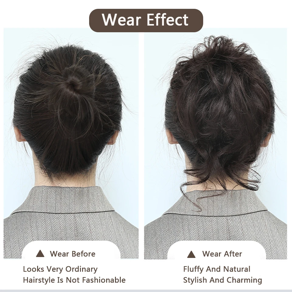 LUPU Moño Sintético Despeinado, Chignon, Rizado, Banda Elástica, Scrunchy, Postizos, para Mujeres, Negro, Marrón 5