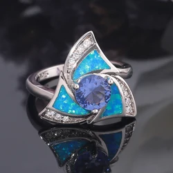 CiNily Created Blue Fire Opal Blue Zircon Cubic Zirconia Silver Plated Wholesale Hot Sell Women Jewelry Ring Size 6-9 OJ9577