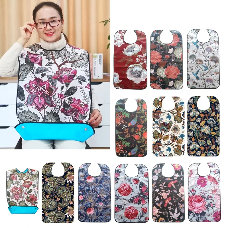 

Reusable Waterproof Adult Elder Mealtime Bib Clothing Spill Protector Disability Aid Apron Floral Flowers Print