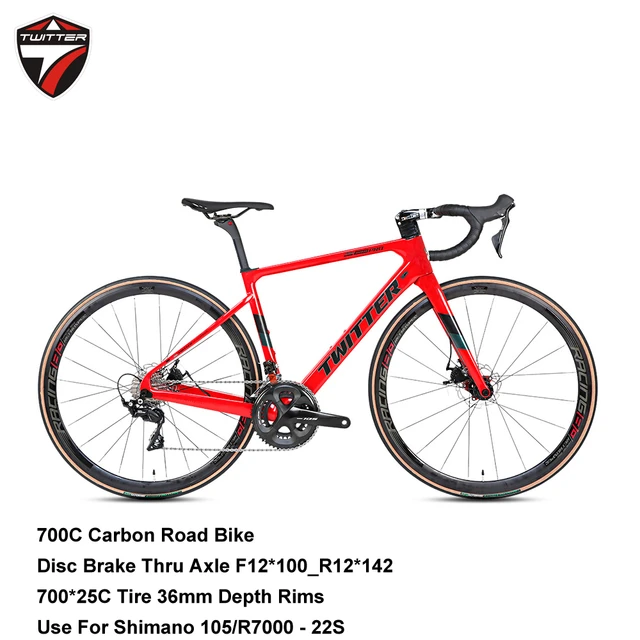 Twitter-カーボンロードバイクディスクブレーキ付き,700c x 25C, 105 R7000 Groupset, 22 Speed  Racing Bicycle, New Coming - AliExpress