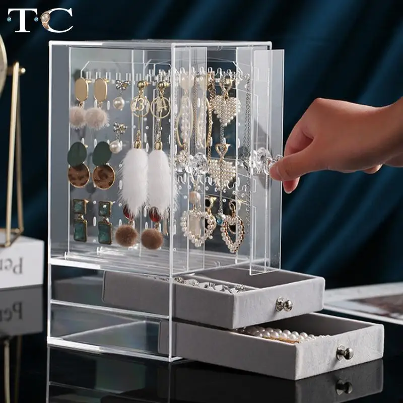 Transparent Acrylic Jewelry Dustproof Storage Box Necklace Earrings Collection Box Large Capacity Jewelry Display Stand