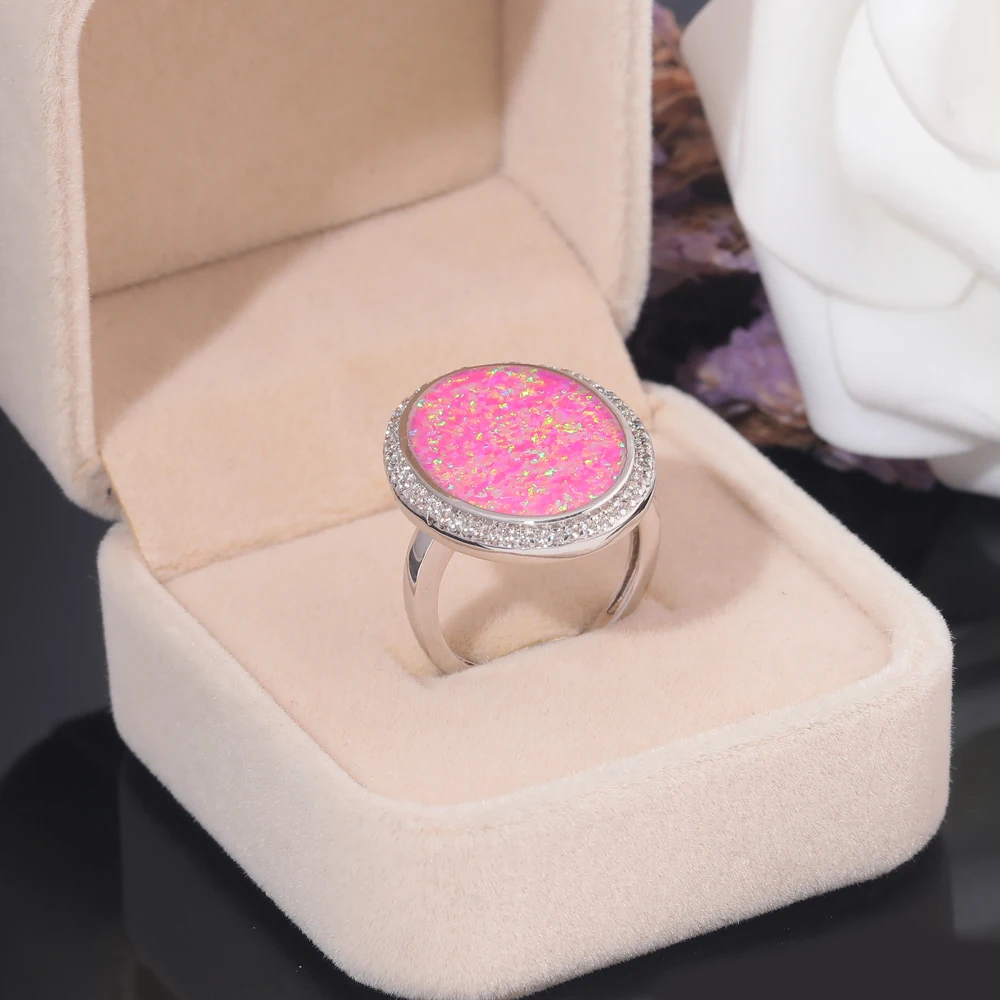 

CiNily Created Pink Fire Opal Rings with Cubic Zirconia Silver Plated NEW Style Jewelry for Women Engagement Ring Size 5-11