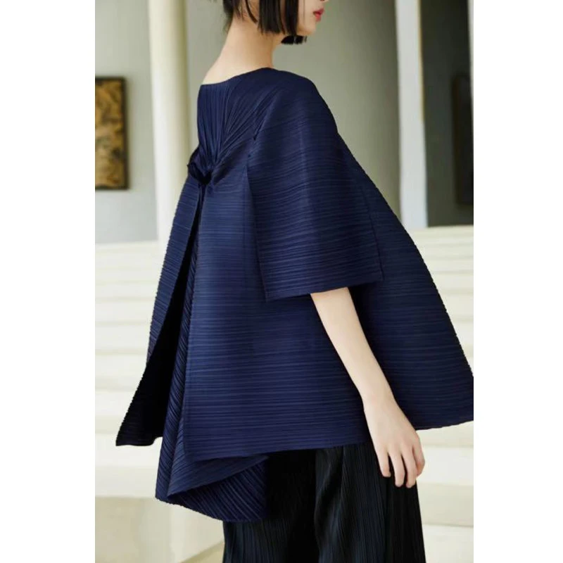 HOT SELLING Miyake Fold  half sleeve Fashion solid color loose cloak  IN STOCK