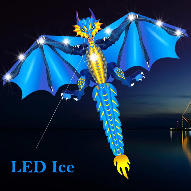 Kite LED Flying Dragon para adultos e crianças, pipas de animais de vento, brinquedo divertido ao ar livre, alça e linha, fábrica, quente, 160cm, 64 polegadas