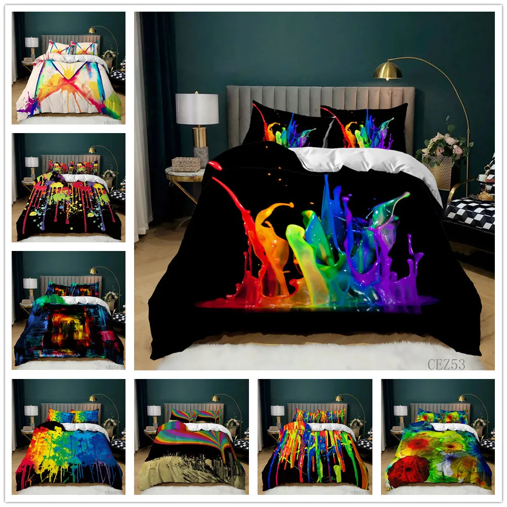 

Colorful Bedding Set Rainbow Printed Duvet Cover Set Kids Teens Bedroom Decor Comforter Quilt Cover&Pillowcase Housse De Couette