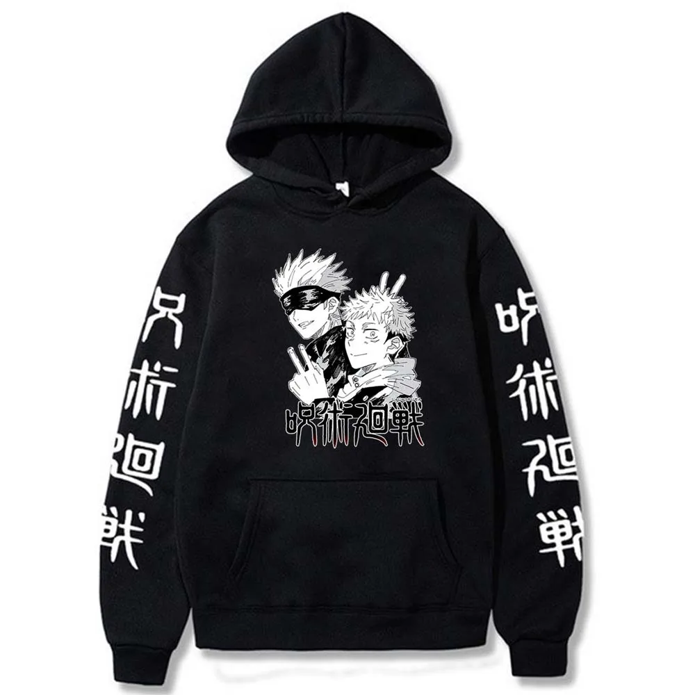 Gojo Satoru Loose Hoodie Jujutsu Kaisen Japanese Anime Oversized 4XL Hooded Sweatshirt Unisex Black Casual Streetwear Top Coat