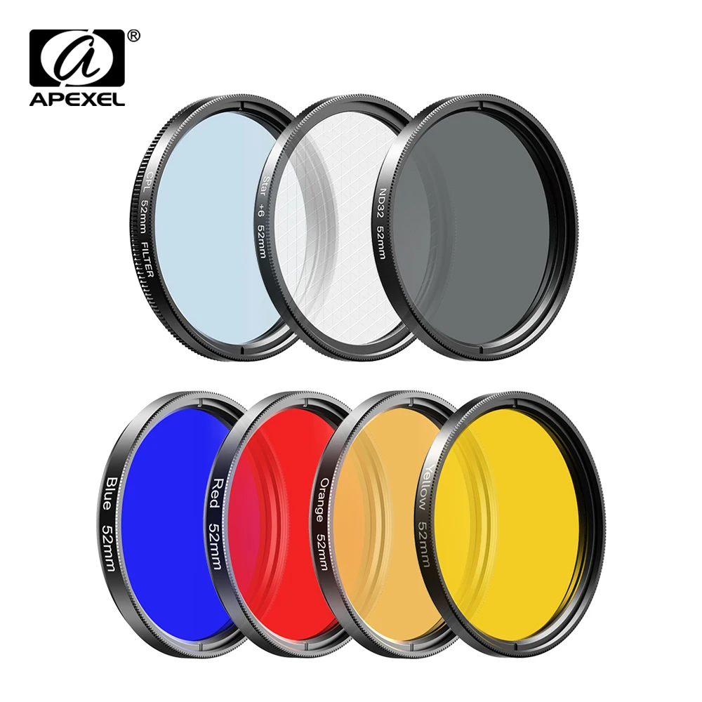 APEXEL 7in1 Full Color Filter Kit Full Blue Red CPL ND Star UV 37/52MM Filter Phone Lenses Camera Lens for Sony Cannon for Nikon