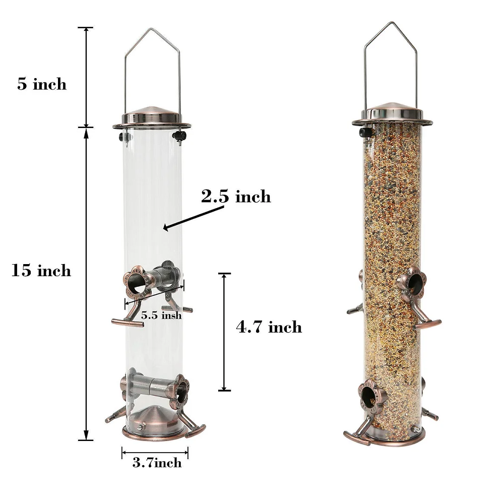 Automatic Bird Feeder Food Bowl Outdoor Vintage Garden Decoration Squirrel-Proof Close Nature Hanging Steel Metal Art Sensation