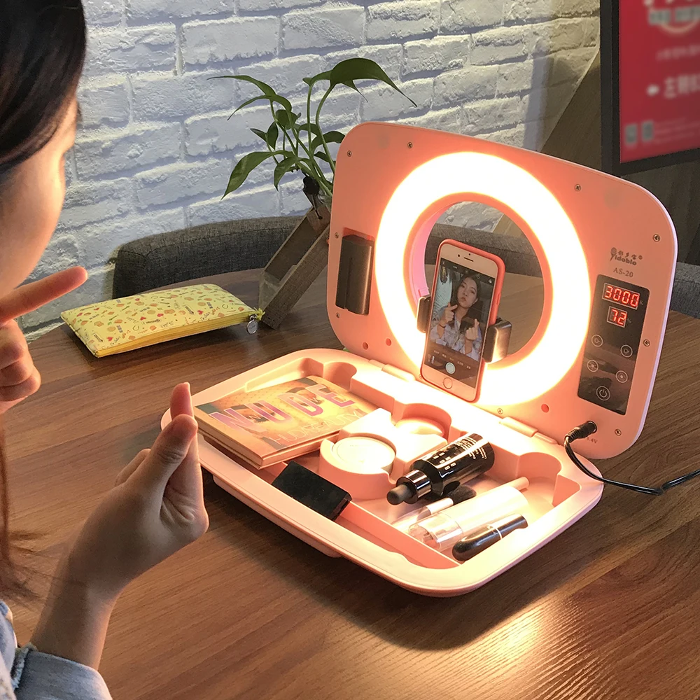 Yidoblo AS-20 make-up ring lamp box with handbag Dimmable 2800-9900K bio-color ring light box touch screen make up box