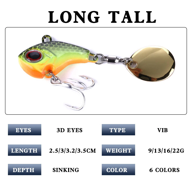 1 Chiếc Kim Loại Rung VIB Với Con Quay Spinner Mồi Dụ Cá 9G 16G 21G Mùa Đông Đá Cứng Mồi cá Chép Pike Bass Wobblers Crankbaits