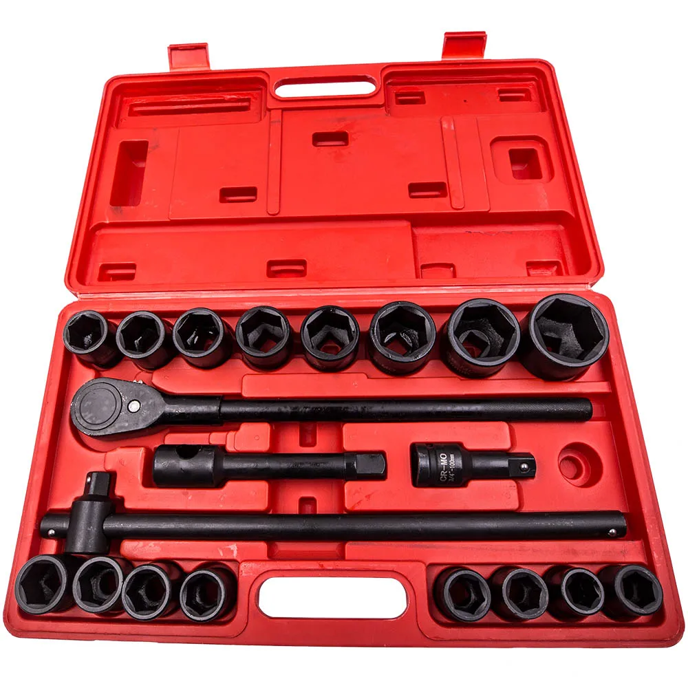 21 Pcs Impact Socket Set 3/4 Inch Standard 19mm-50mm Deep 6-Point Extension Bar