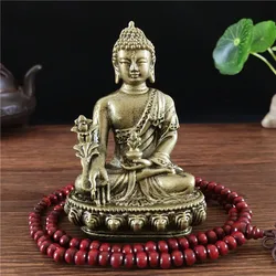 Bronze Color Medicine Buddha Statue With Necklace Ornament Resin Feng Shui Buddha Sculpture Home Offic Garden Decoration Gift