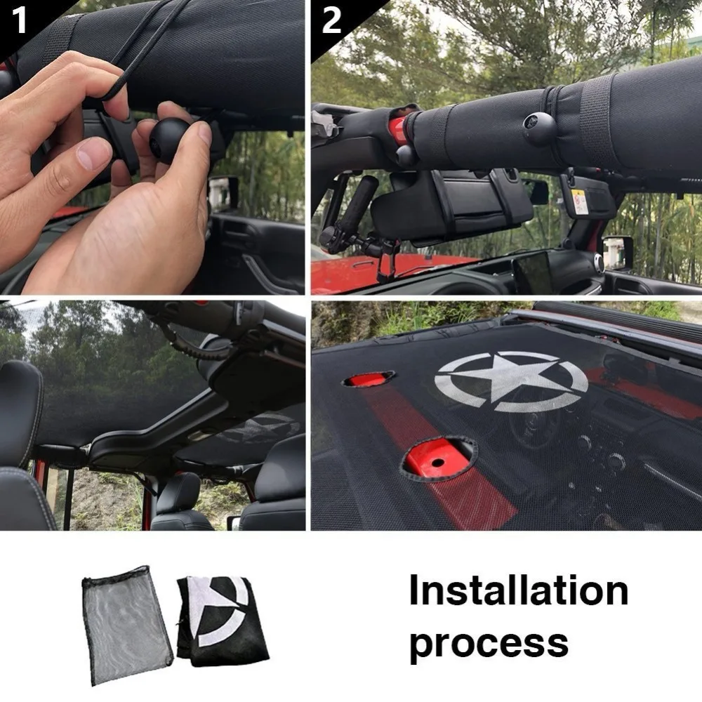 Sun Shade - Black Mesh FOR 2007-2018 Jeep Wrangler JK JKU 2-4Door Sun Shade Top Net Cover Black Roof Mesh