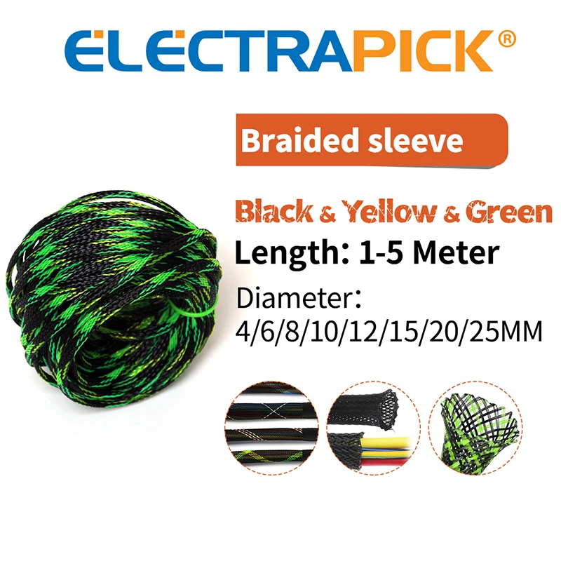 ELECTRAPICK 1/5M Cable Sleeves Wire Protecting Tight PET Expandable Insulation Sheathing Braided Sleeves 4/6/8/10/12/15/20/25mm