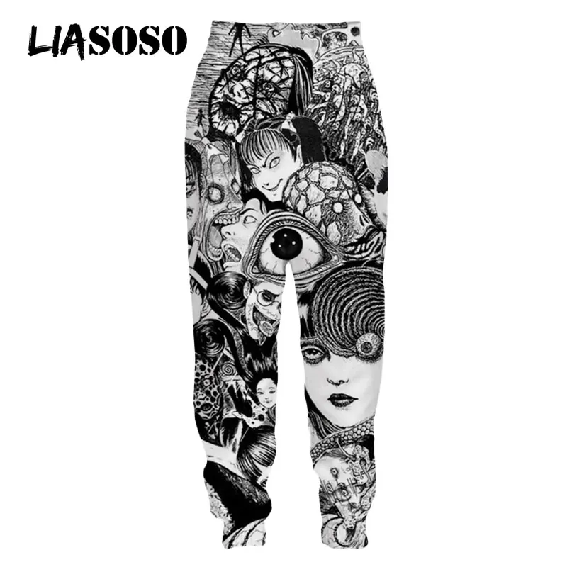 LIASOSO 3D Print Manhwa Junji Ito Horror Anime Sweatpants Casual Trousers Men Women Loose Hip Hop Beam Foot Joggers Clothing