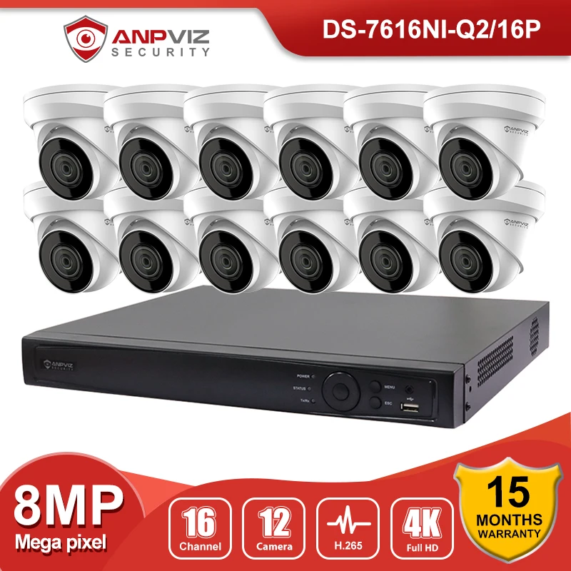 Anpviz 4K 16CH NVR 8MP POE IP Camera Security System Kit Outdoor Audio CCTV Video Surveillance IP67 H.265+