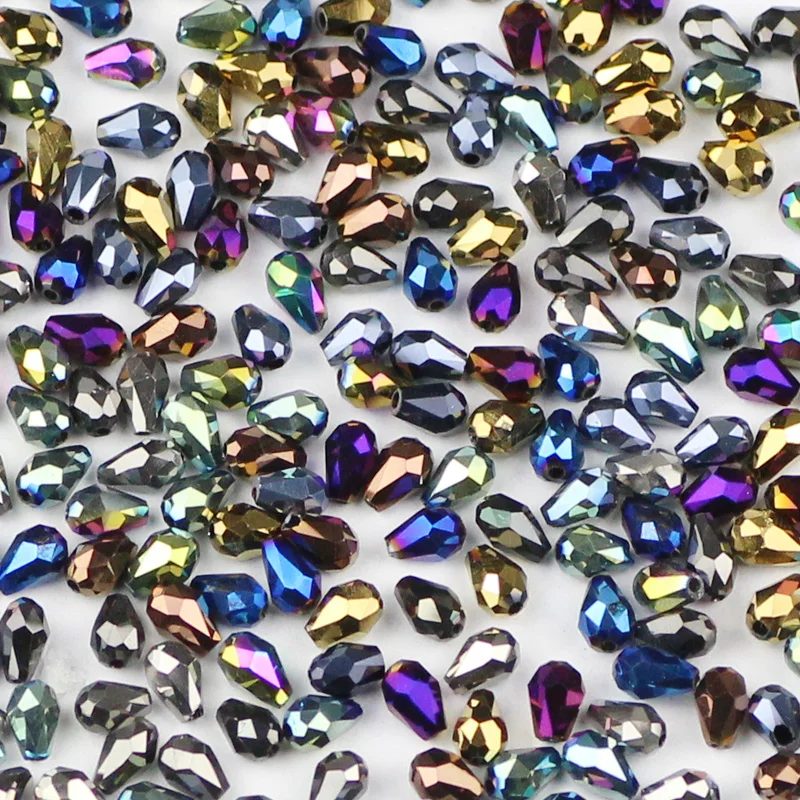 JHNBY Waterdrop Faceted Austrian crystal beads plating 3*5mm 100pcs Teardrop glass Loose beads for jewelry making bracelet DIY